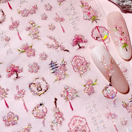 Peach Blossom Fan Nail Art Stickers Decal
