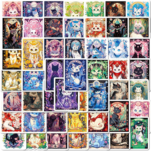 Cute Cat Tarot Stickers - 10/30/50pcs for Laptop, Phone, Luggage, Car, Fridge, Stationery