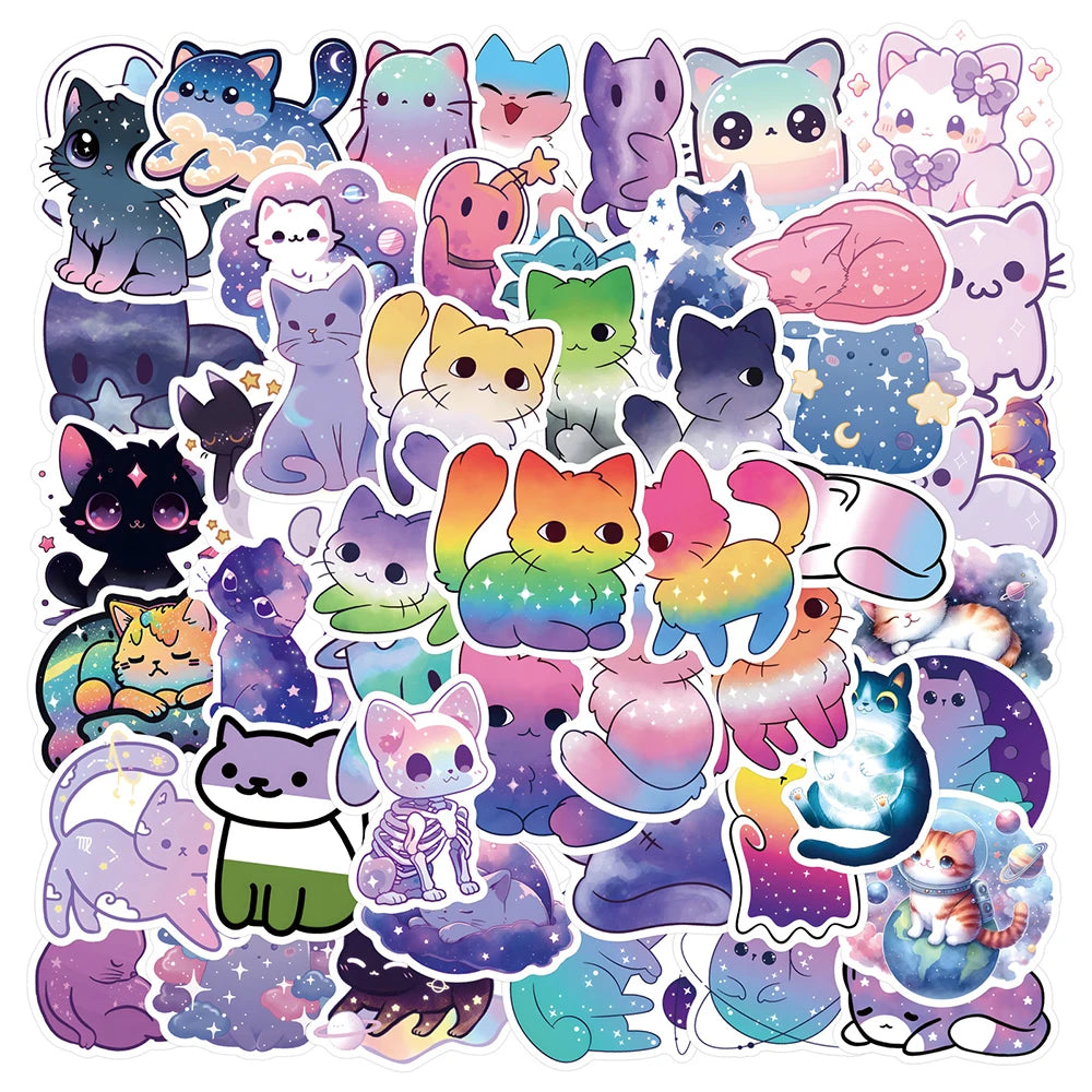 Kawaii Cat Starry Sky Stickers Waterproof Decals for Laptop, Fridge, Luggage - 10/30/55pcs