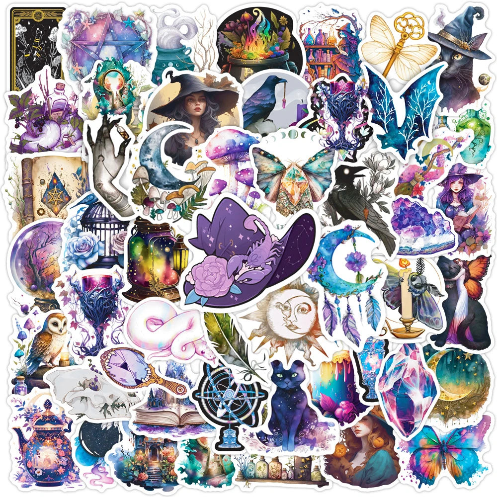 10/30/50pcs Cool Gothic Magic Witch Aesthetic Stickers Horror Goth Decorative Graffiti Luggage Car Wall Sticker Decals Kid Toy