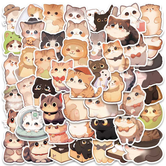 Kawaii Cat Stickers Pack - Cute Cartoon Decals for Laptop, Phone, Suitcase, Guitar, Diary
