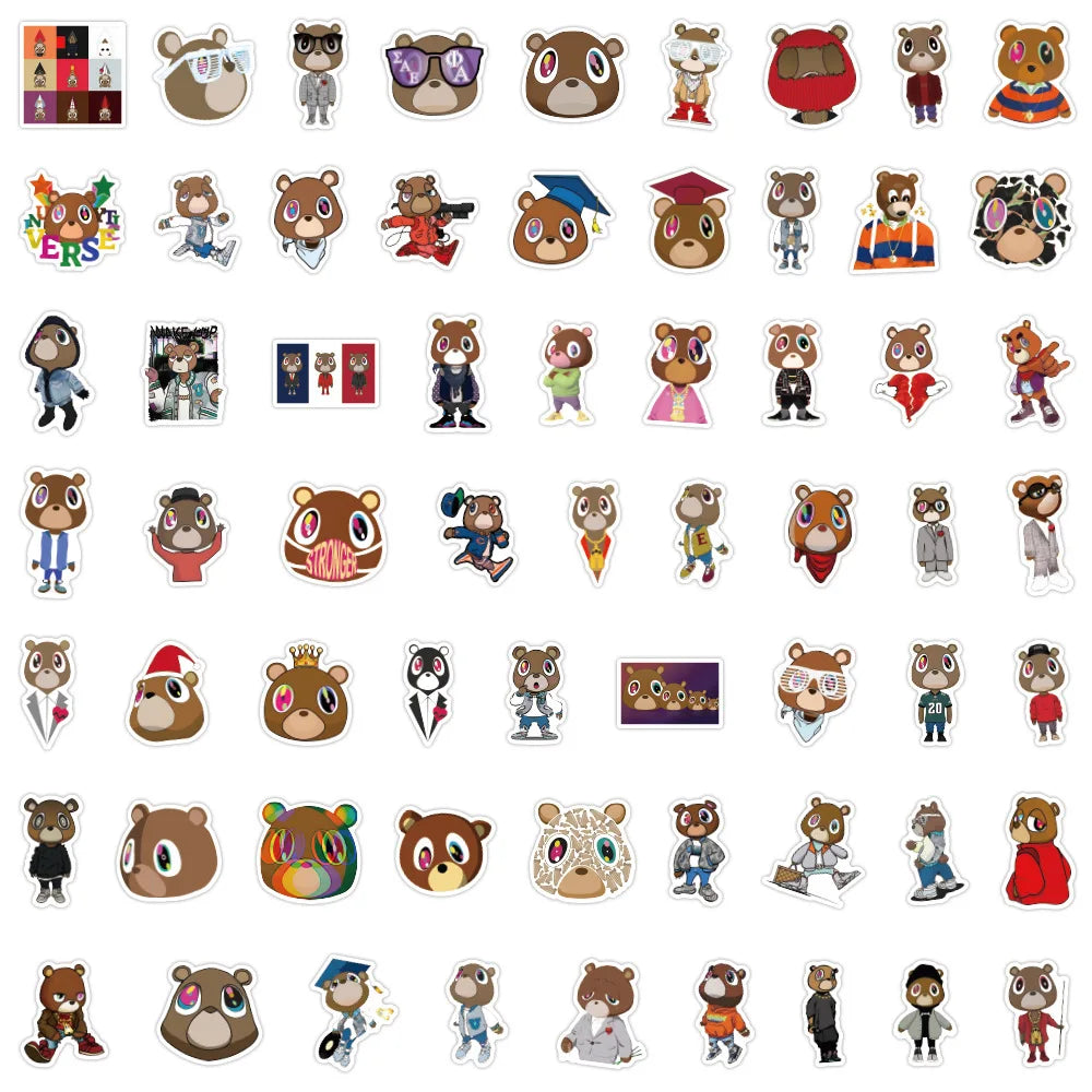 10/30/60PCS Kanye Graduation Bear Stickers Funny Cartoon DIY Decoration Scrapbook Luggage Laptop Guitar Car Bike Graffiti Decals