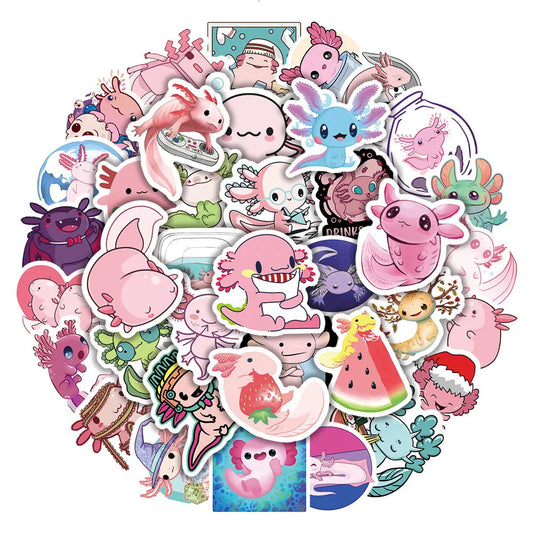 Axolotl Cartoon Stickers Pack - Cute Animal Decals for Kids DIY Scrapbook Laptop Car