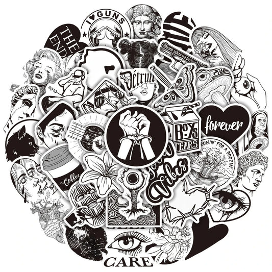 Aesthetic Black Graffiti Stickers for DIY Scrapbooking, Suitcase, Water Bottle, Phone, Laptop, Guitar, Skateboard - 10/25/50pcs