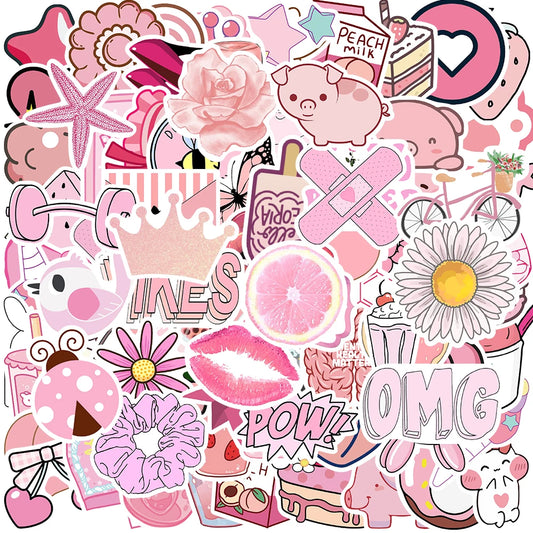 100PCS Cute Pink Girl Cartoon Stickers Waterproof for Car, Laptop, Luggage, Guitar