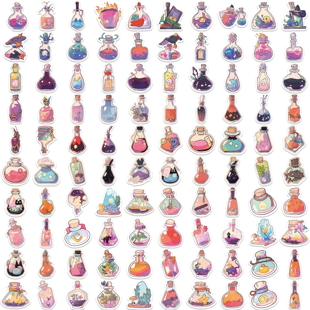 100PCS Cute Dream Cartoon Bottles Graffiti Sticker PVC Stationery Children's Decoration Scrapbooking School Supplies Decal