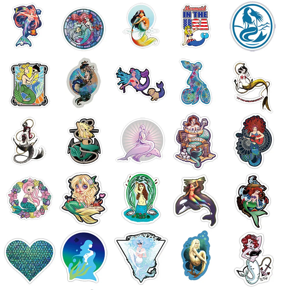 10/30/50PCS Cute Cartoon Mermaid Sticker Aesthetic Children Toys Decals Graffiti DIY Notebook Luggage Phone Waterproof Sticker