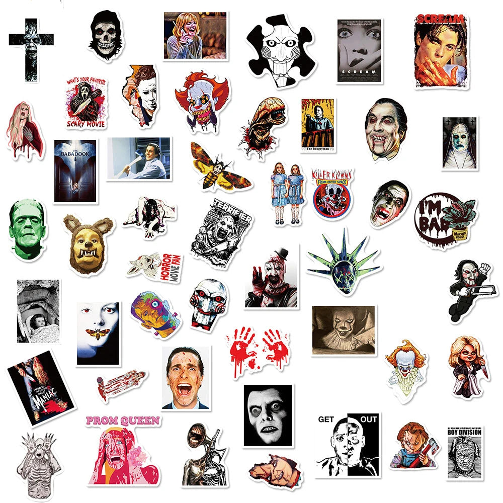10/30/50/100pcs Cool Horror Movie Waterproof  Stickers Decals Skateboard Car Motorcycle Laptop Phone Bike Luggage Funny Sticker