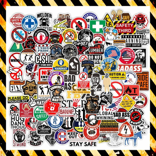 Safety Helmet Warning Stickers Vinyl Decals for Snowboard Laptop Luggage Car Fridge Decor (10/30/50/100 Pcs)