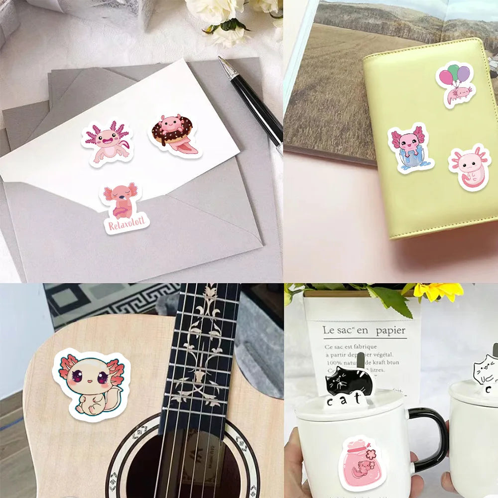 500pcs/roll Cute Axolotl Cartoon Graffiti Stickers DIY Phone Guitar Laptop Notebook Suitcase Waterproof Sticker Kids Toy