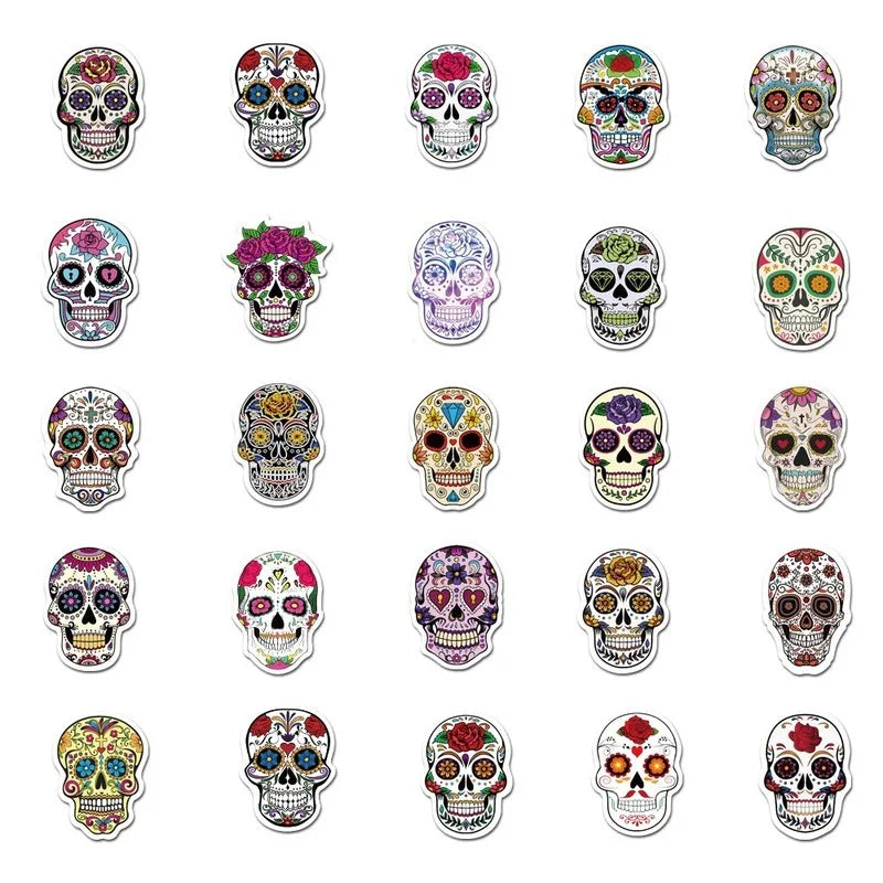 50pcs Mexican Calaver Sugar Skull Graffiti Sticker DIY Skateboard Laptop Luggage Decals Car Styling Anime Kids Toy Sticker