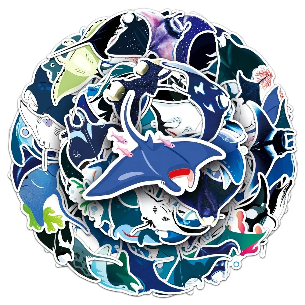 10/50Pcs Manta Rays Stickers Decal Vinyl for DIY Stationery Scrapbooking Guitar Laptop Skateboard Stickers 2024