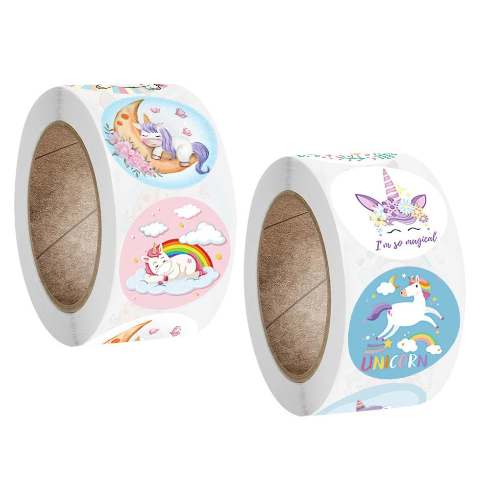 50-500PCS Ins Cute Unicorn Reward Stickers Children Girl Gift Scrapbook Decoration Label 1Inch Handmade DIY Cartoon Toy Stickers