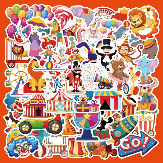 50pcs Cartoon Circus Carnival Graffiti Stickers for Helmet, Wall, DIY Decoration