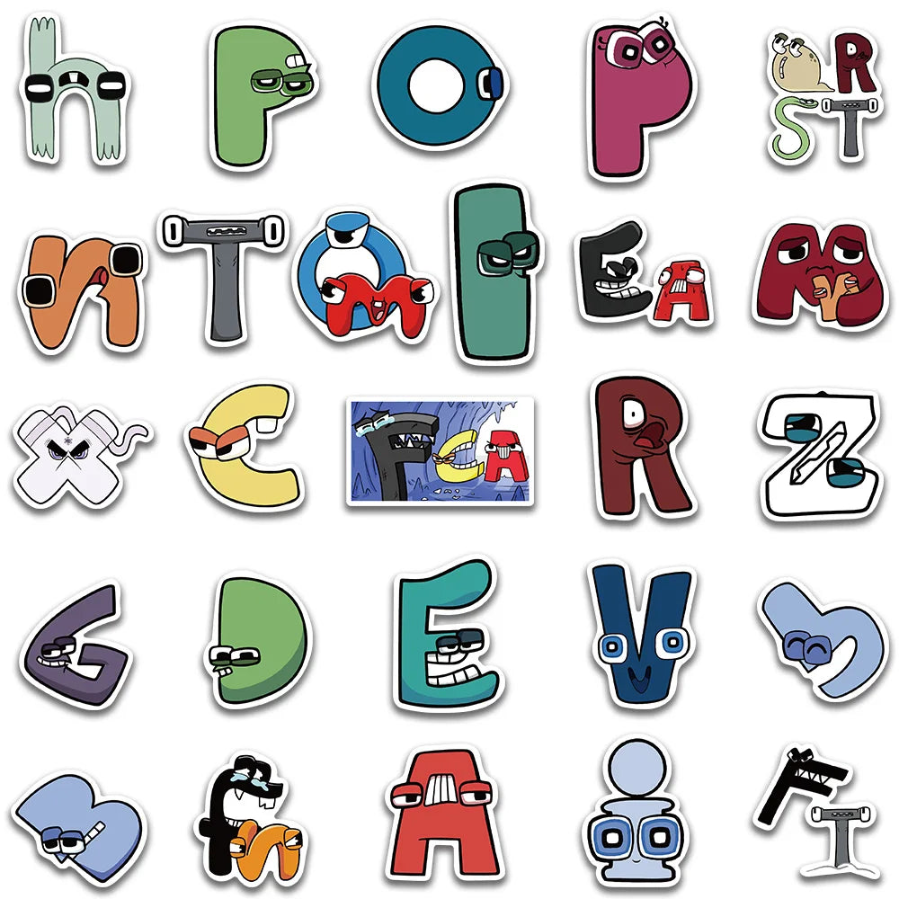 10/30/50PCS Cute Cartoon Anime Alphabet Lore Stickers For Laptop Helmet Luggage Phone Skateboard PVC Waterproof Graffiti Decals