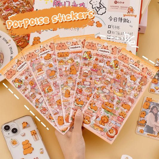 6 Capybara Cartoon Stickers Aesthetic Stationery Gifts
