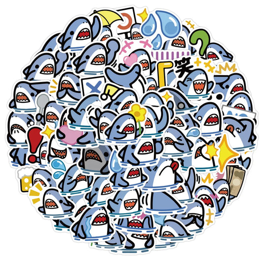 Cute Shark Stickers Pack - Animals, Graffiti, DIY, Skateboard, Guitar, Laptop, Luggage, Cartoon, Meme