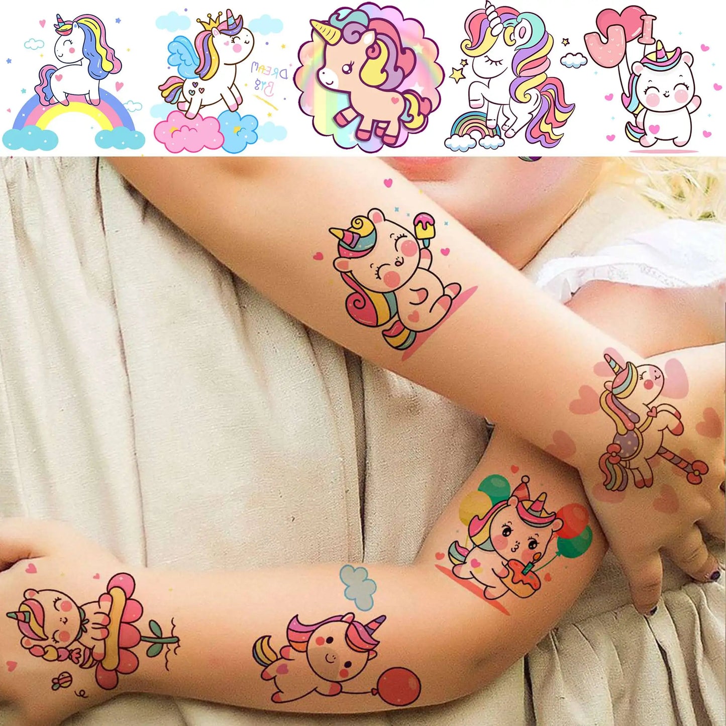 50 PCS Cute Unicorn Temporary Tattoos For Girls Kids Face Waterproof Fake Tattoo Sticker Cartoon Birthday Gifts Tatoos Body Art