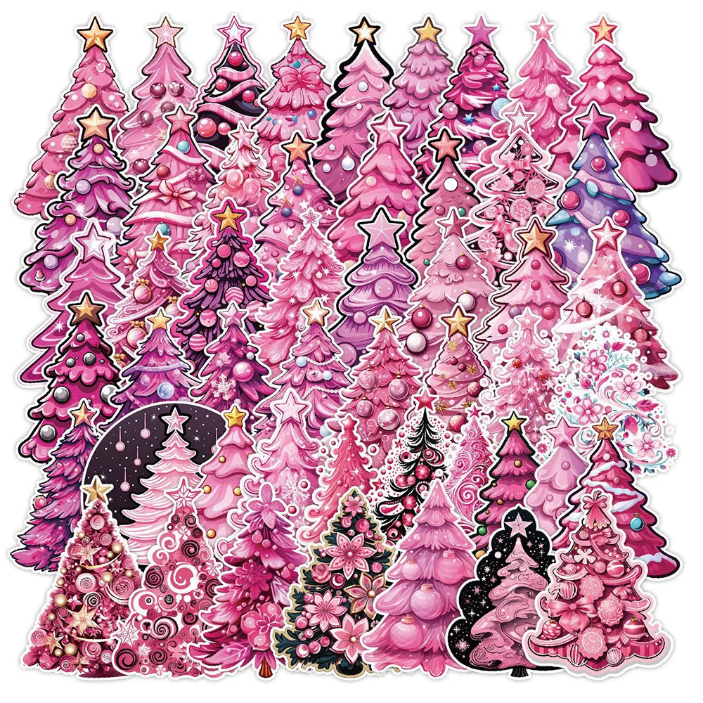 Kawaii Pink Christmas Tree Stickers Decals for Laptop Phone Diary Suitcase