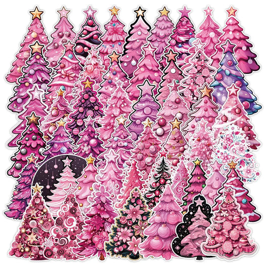 Kawaii Pink Christmas Tree Stickers Decals for Laptop Phone Diary Suitcase