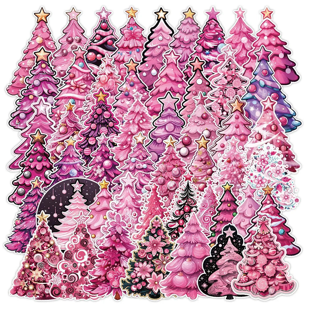 Kawaii Pink Christmas Tree Stickers Decals for Laptop Phone Diary Suitcase
