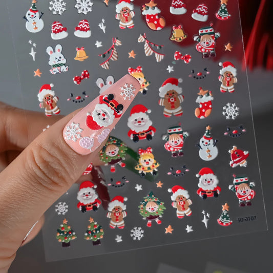 Gingerbread Man Christmas Nail Stickers 5D Embossed
