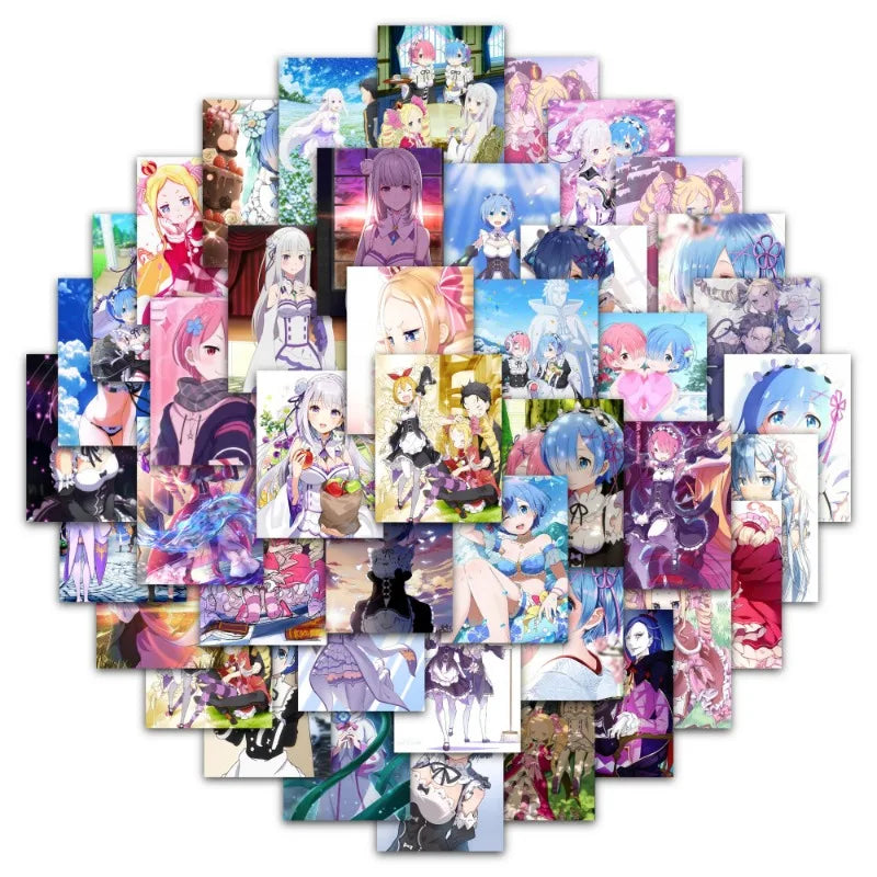 60pcs Re:Zero Anime Stickers for Laptop, Water Bottle, Suitcase, Stationery, Refrigerator
