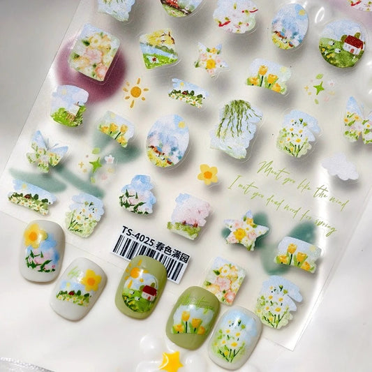 3D Floral Nail Art Stickers: Tulip Daisy Butterfly Design