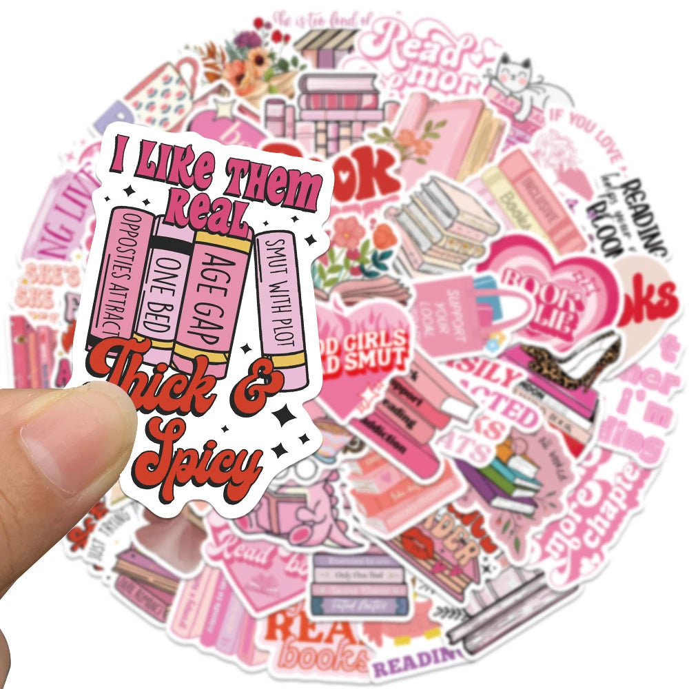 50PCS Pink Smut Bookish Reader Love Cute Girls Sticker Aesthetic Decoration for Kindle Ipad Phone Laptop Diary Decor Sticker