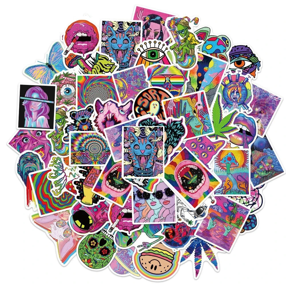 10/30/50PCS Art Psychedelic Graffiti Stickers Aesthetic Cartoon Kid Toys Decals Luggage Helmet Laptop Guitar Waterproof Sticker