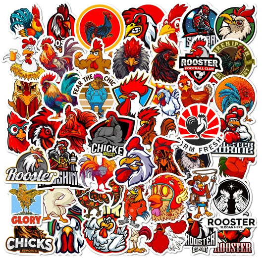 50pcs Rooster Cuso Cartoon Stickers for Suitcase, Water Cup, Stationery, Scooter, Phone, Laptop, Refrigerator
