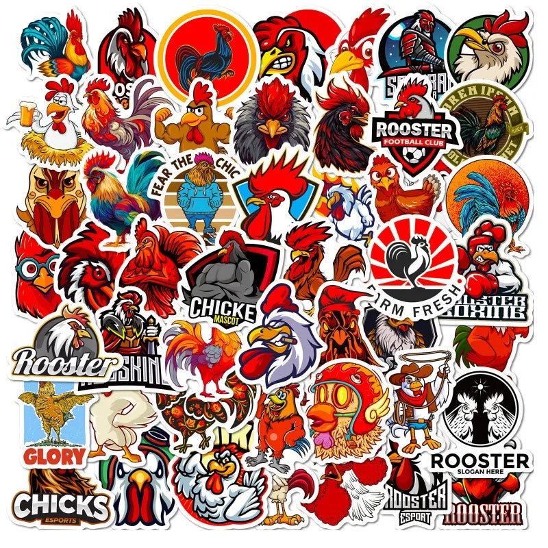 50pcs Rooster Cuso Cartoon Stickers for Suitcase, Water Cup, Stationery, Scooter, Phone, Laptop, Refrigerator