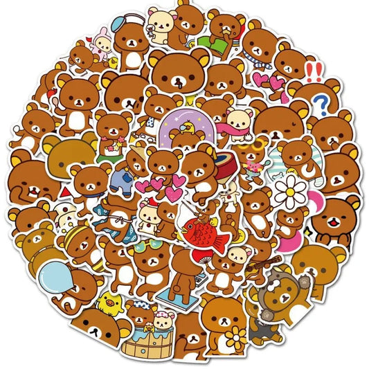 50pcs Rilakkuma Stickers for Laptop, Phone, Car, Scooter, Cup, Fridge, Decoration