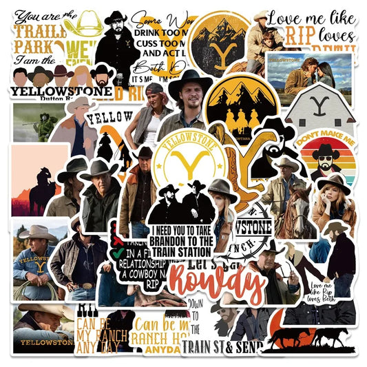 50pcs Cartoon Yellowstone Stickers for Laptop, Phone, Car, Scooter, Water Bottle, Suitcase, Refrigerator