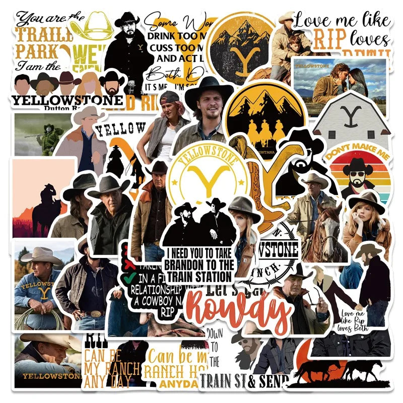 50pcs Cartoon Yellowstone Stickers for Laptop, Phone, Car, Scooter, Water Bottle, Suitcase, Refrigerator