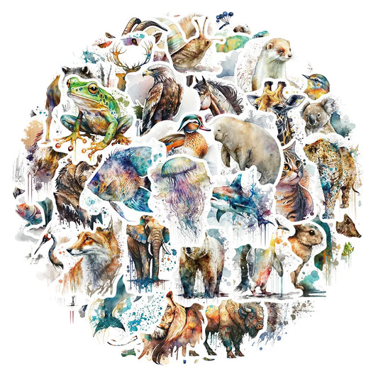 Cartoon Animal Watercolor Stickers for Suitcase, Skateboard, Laptop, Luggage, Phone