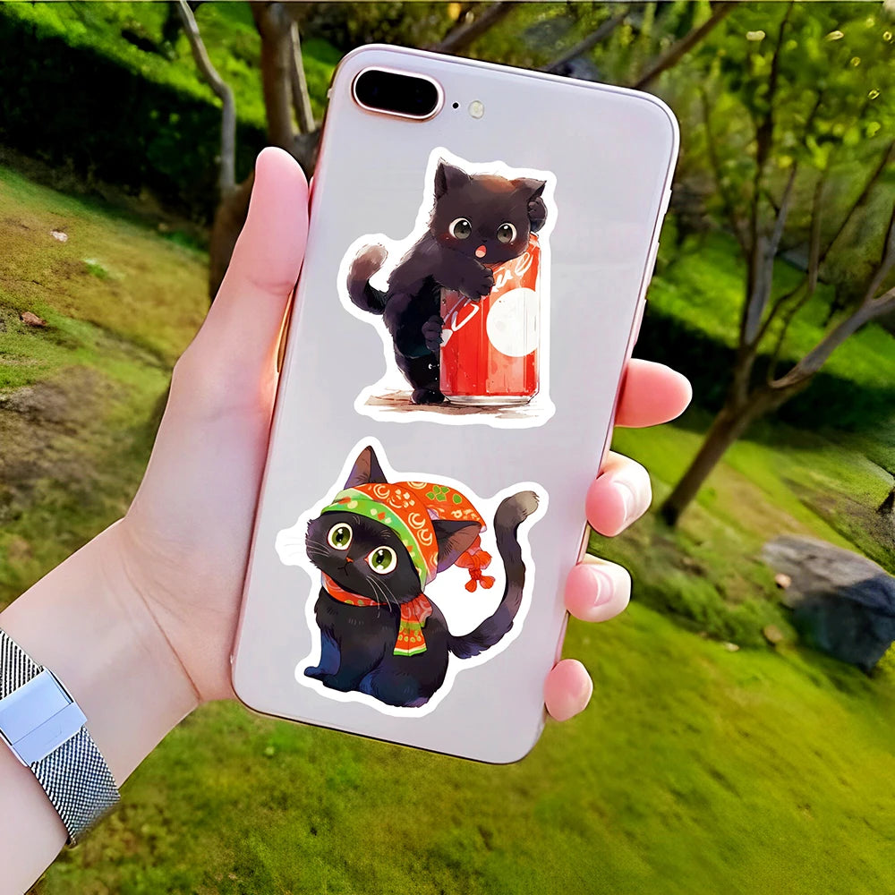 10/30/50PCS Kawaii Black Cat Sticker Funny Animal Decals Decoration DIY Suitcase Bike Phone Laptop Fridge Graffiti Kids Sticker