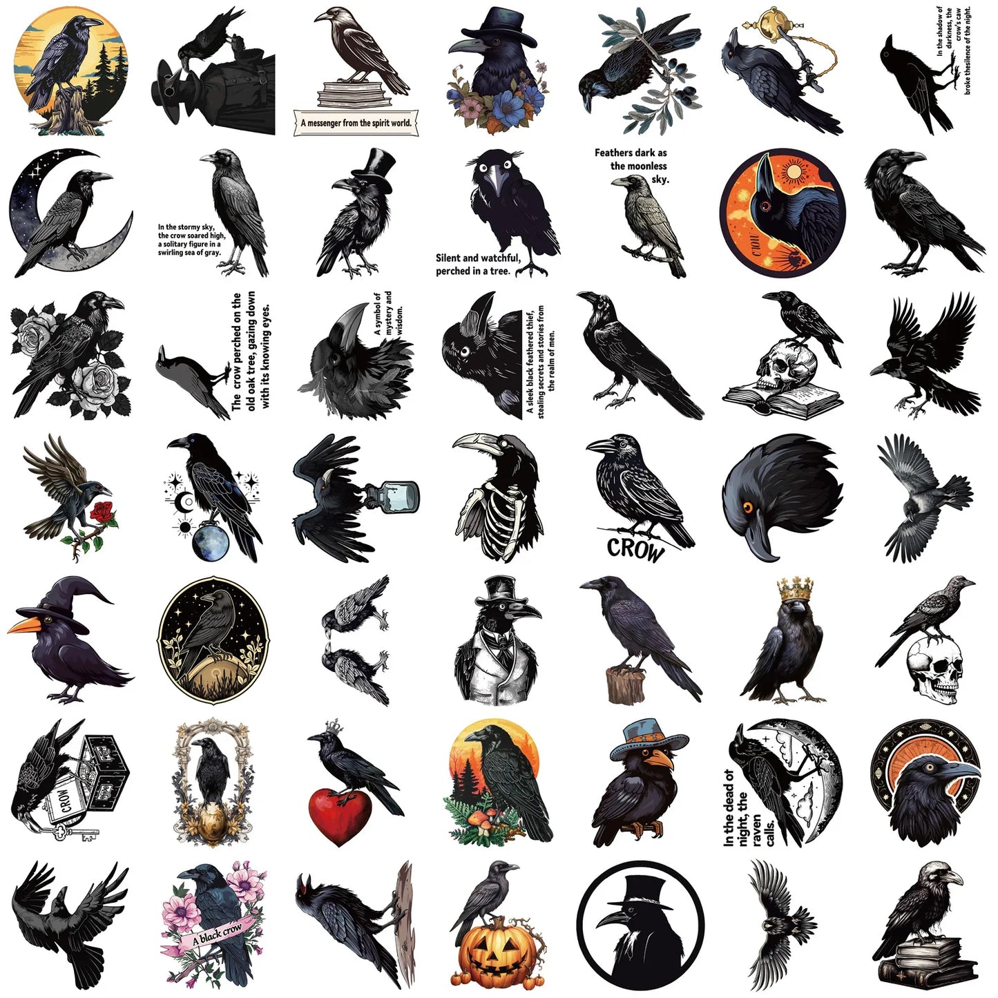 10/30/50PCS Cool Raven Cartoon Stickers Black Animal Sticker Bird in the dark Decals Diary Scrapbook Luggage Laptop Phone Car