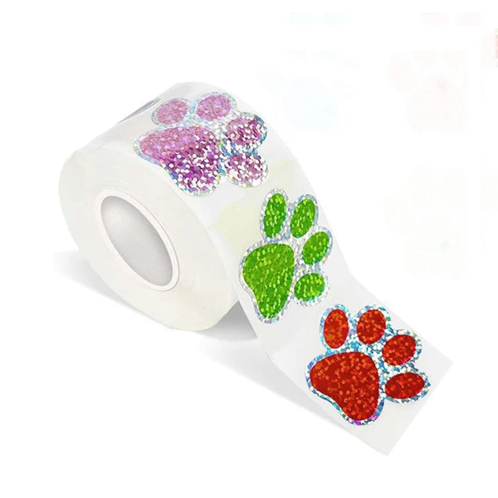 100-500pcs Blue laser Sticker Paw Print Reward Stickers Dog Cat Bear Paw Labels for Teacher Student Stationery Sticker