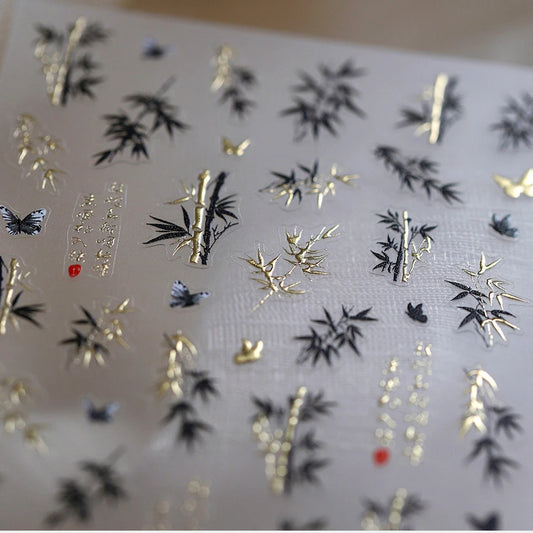 Bamboo Leaf Nail Art Stickers Rhinestone Decals