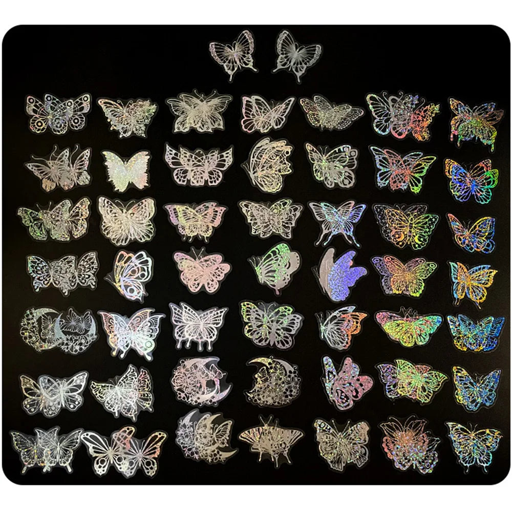 10/30/50/100pcs Cool Holographic Laser Butterfly Stickers Aesthetic Decals Laptop Suitcase Fridge Phone Graffiti Sticker Kid Toy