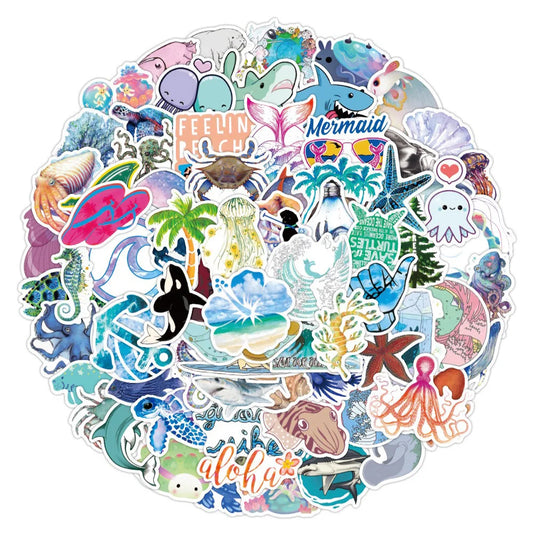 Sea World Animal Stickers: 10/30/50/100PCS for Laptop, Luggage, Skateboard, Kids