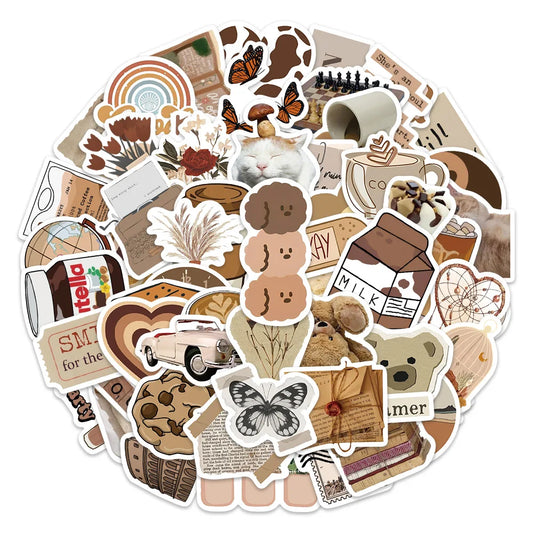 Vintage Brown Graffiti Stickers Decals Aesthetic PVC Toy Gift DIY Suitcase Laptop Phone Notebook
