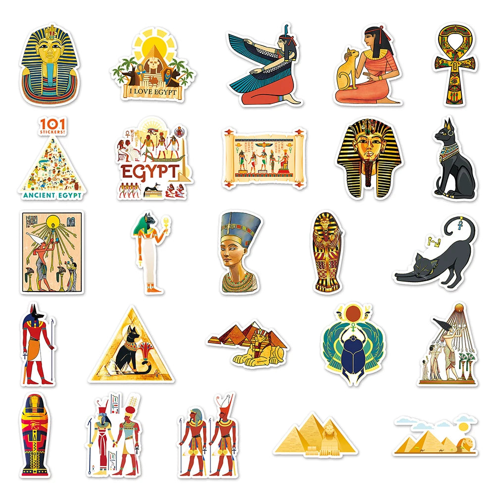 10/30/50PCS Cool Art Ancient Egypt Pharaoh Pyramid Cartoon Stickers Skateboard Laptop Phone Bike Car Waterproof Sticker Kid Toy