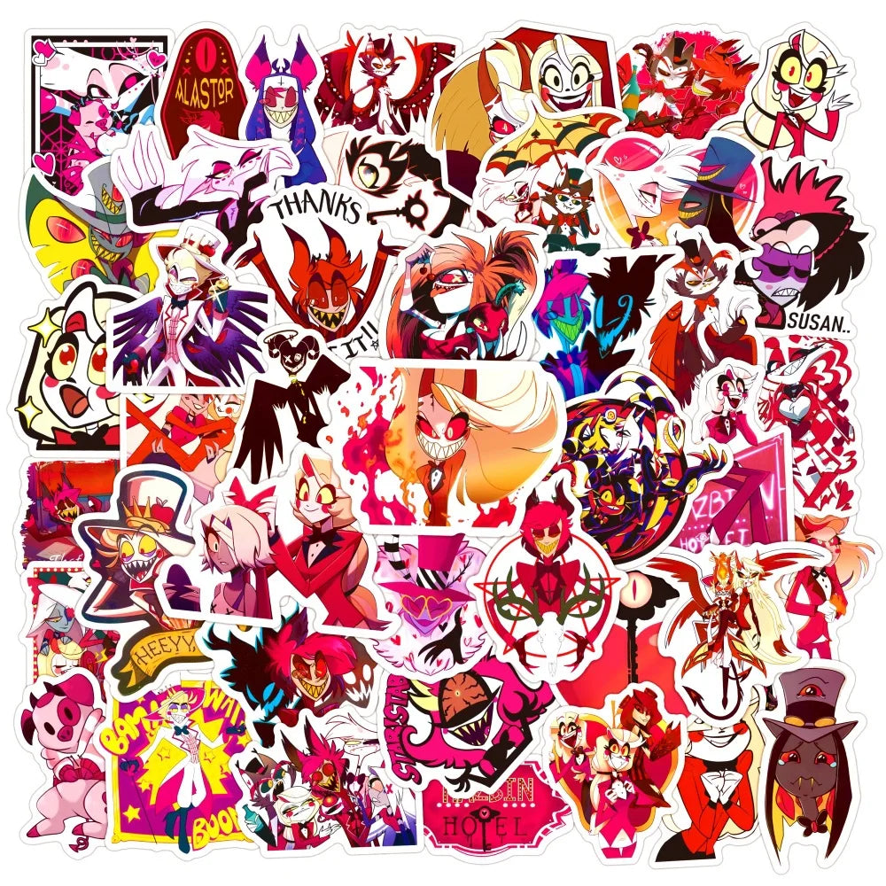 50pcs Cartoon Hell Inn Graffiti Stickers for Helmets, Walls, DIY Decoration Wholesale