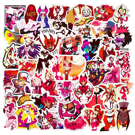 50pcs Cartoon Hell Inn Graffiti Stickers for Helmets, Walls, DIY Decoration Wholesale