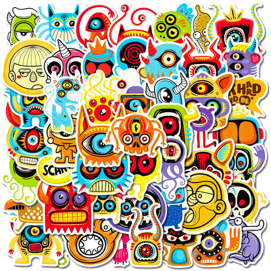 50Pcs Cute Monster Graffiti Stickers for Helmet, Wall, DIY Decor