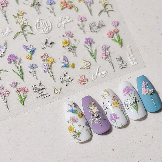Floral Nail Art Stickers: Roses, Tulips, Daisies, Pearls