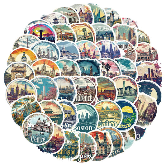 City Collage Stickers 10/30/50Pcs for Suitcase, Skateboard, Laptop, Luggage, Phone, Car, DIY Decal