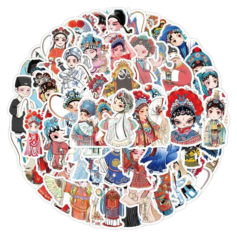 60pcs Peking Opera Cartoon Stickers for Luggage, Water Cup, Phone, Laptop, Car, Refrigerator